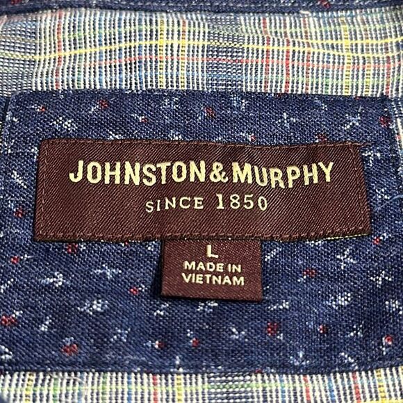 Johnston & Murphy Plaid Button Down shirt L Large Blue - Picture 7 of 7